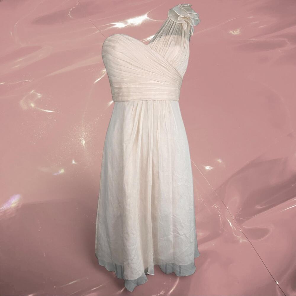 Y2K Amsale Bellini blush one shoulder romantic silk chiffon formal dress size 6